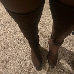 Brown thigh high boots